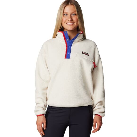 Columbia Helvetia II Half Snap Sherpa Fleece Pullover Sweatshirt Jacket Chalk - Picture 1 of 11